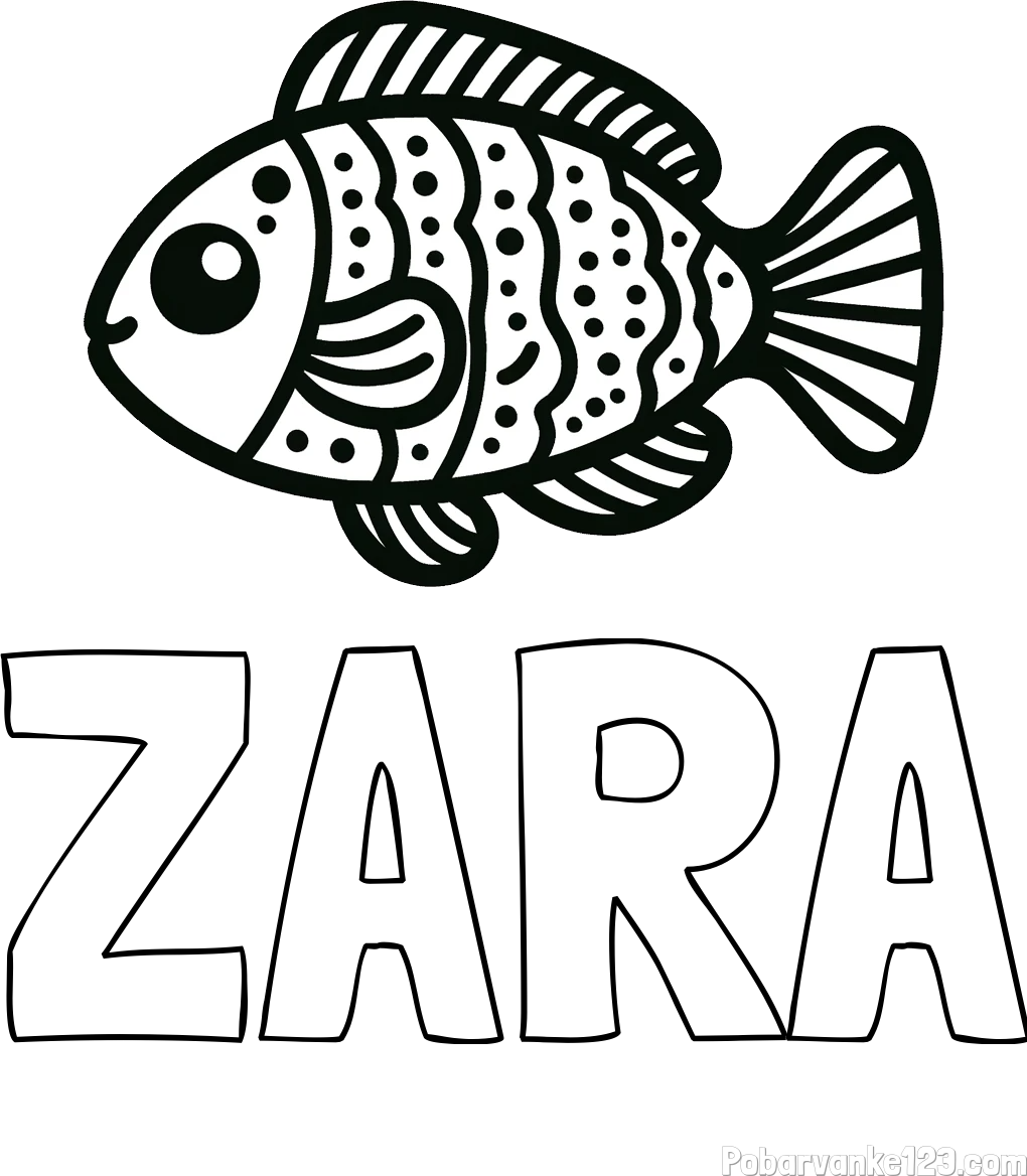 Pobarvanka imena ZARA in otroška pobarvanka ribe