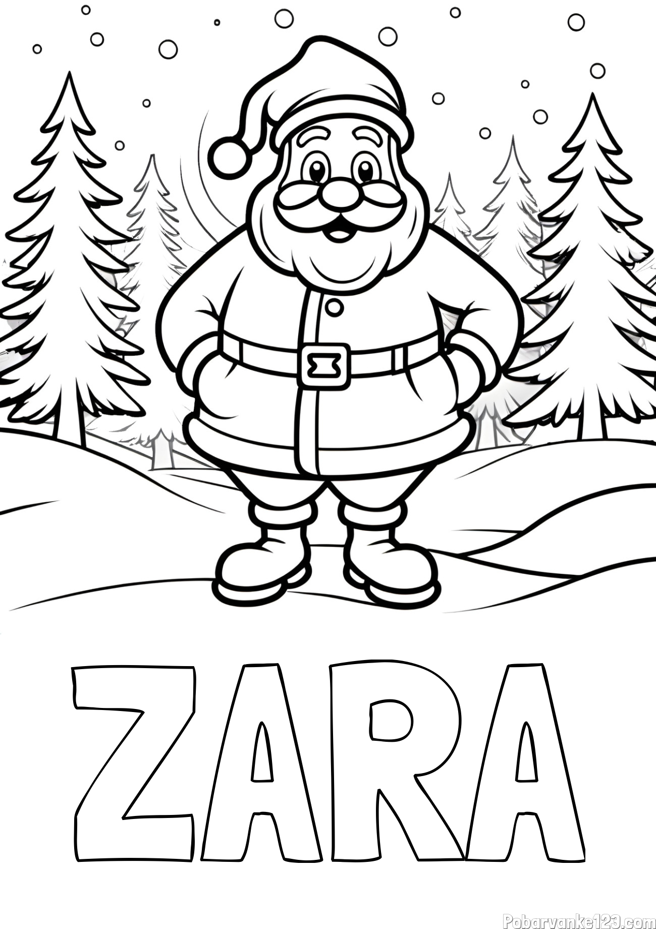 Pobarvanka imena ZARA in pobarvanka Božička v gozdu