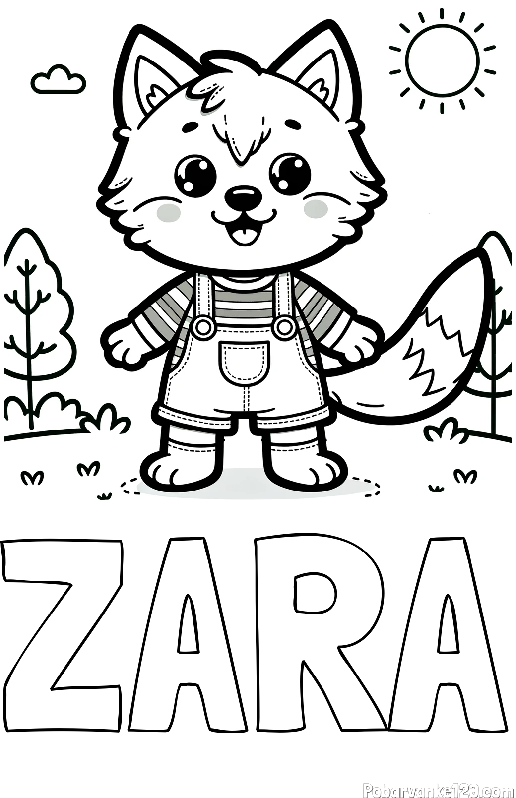 Pobarvanka imena ZARA in pobarvanka ljubkega volka