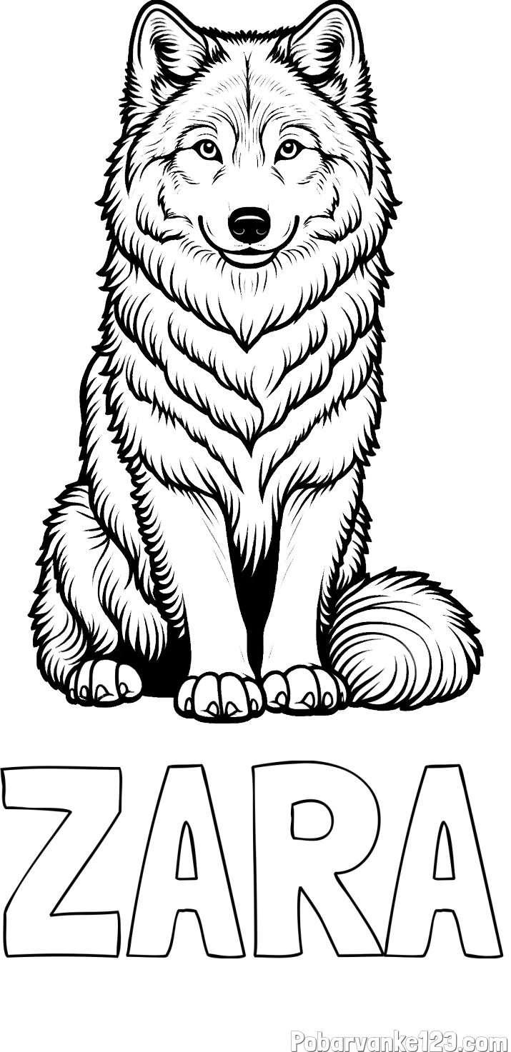 Pobarvanka imena ZARA in pobarvanka prijaznega volka