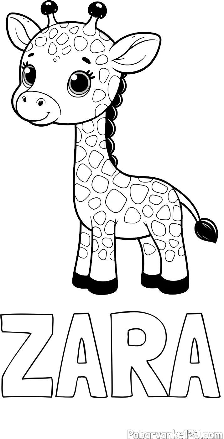 Pobarvanka imena ZARA in pobarvanka simpatične žirafe