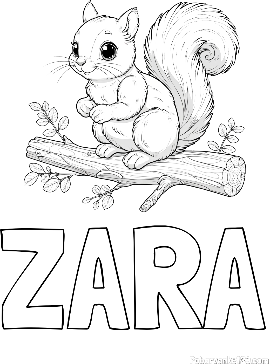 Pobarvanka imena ZARA in pobarvanka veverice na veji