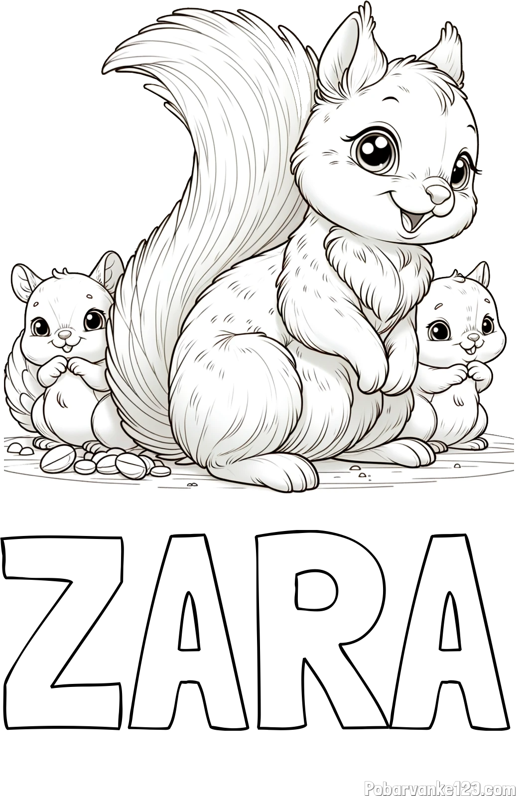 Pobarvanka imena ZARA in pobarvanka veveričje družine
