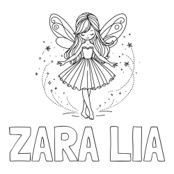 Online izdelana pobarvanka - Pobarvanka imena ZARA LIA in pobarvanka ljubke čarobne vile