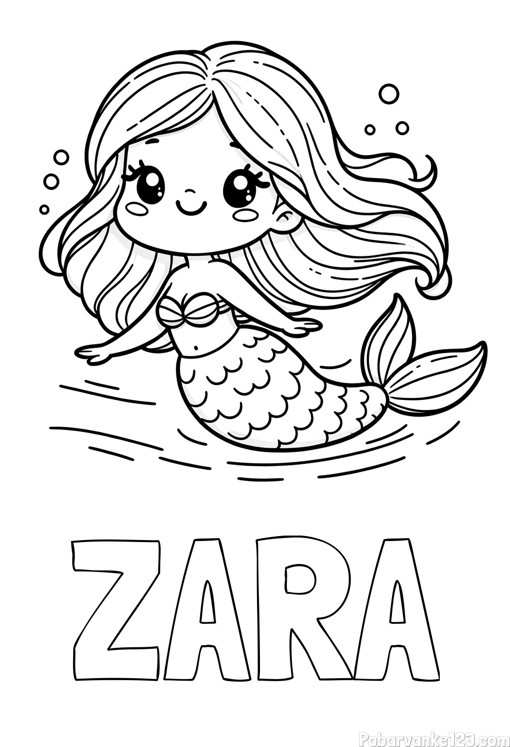 Pobarvanka imena ZARA ter male morske deklice