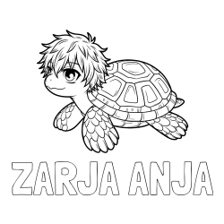 Pobarvanka imena ZARJA ANJA in pobarvanka želve v stilu anime