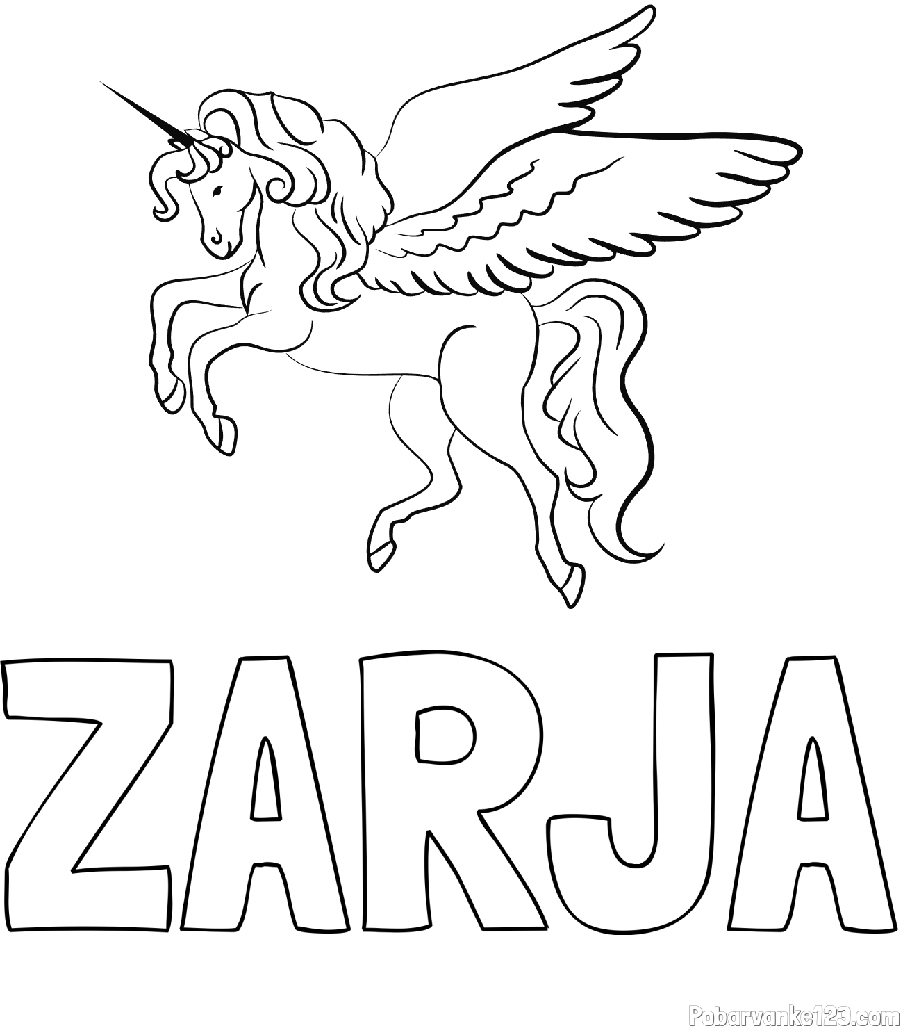 Pobarvanka imena ZARJA in lepa pobarvanka samoroga