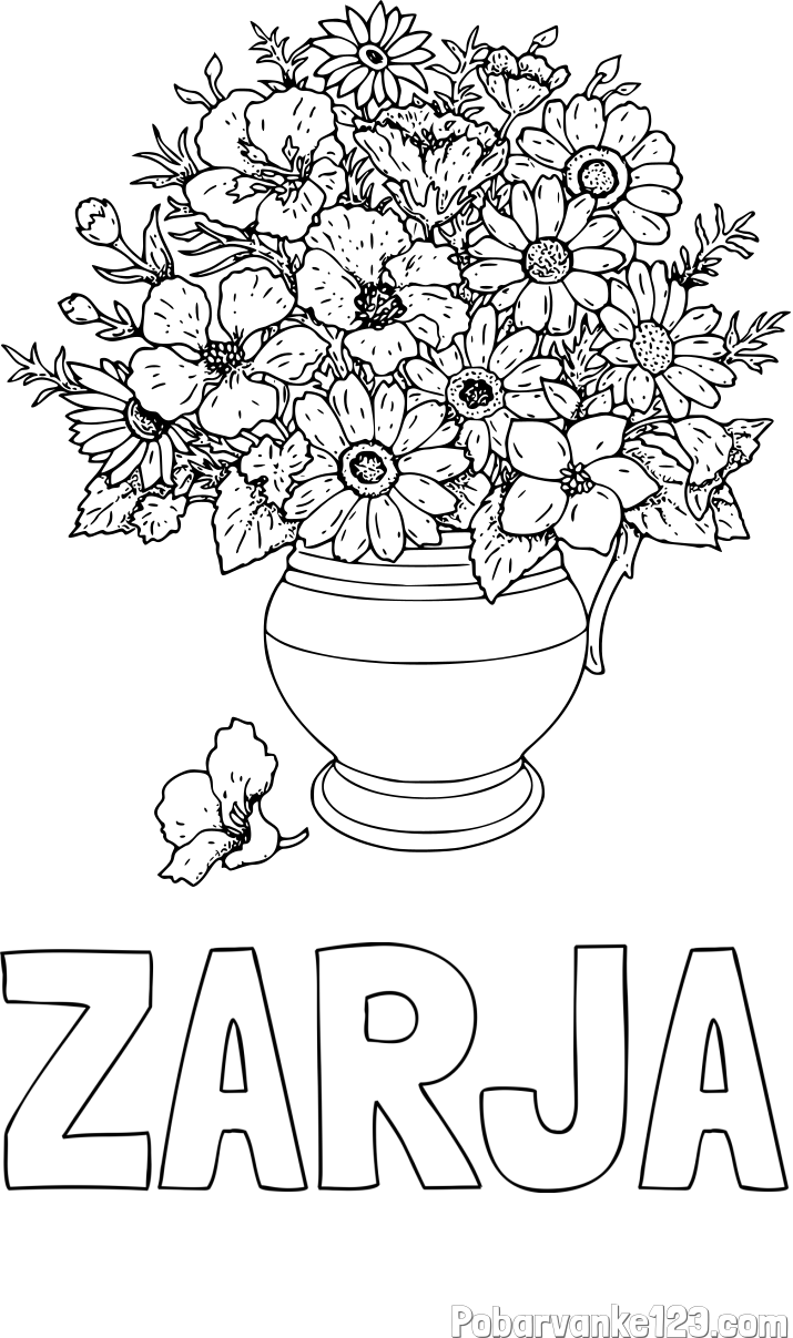 Pobarvanka imena ZARJA in pobarvanka cvetja v vazi