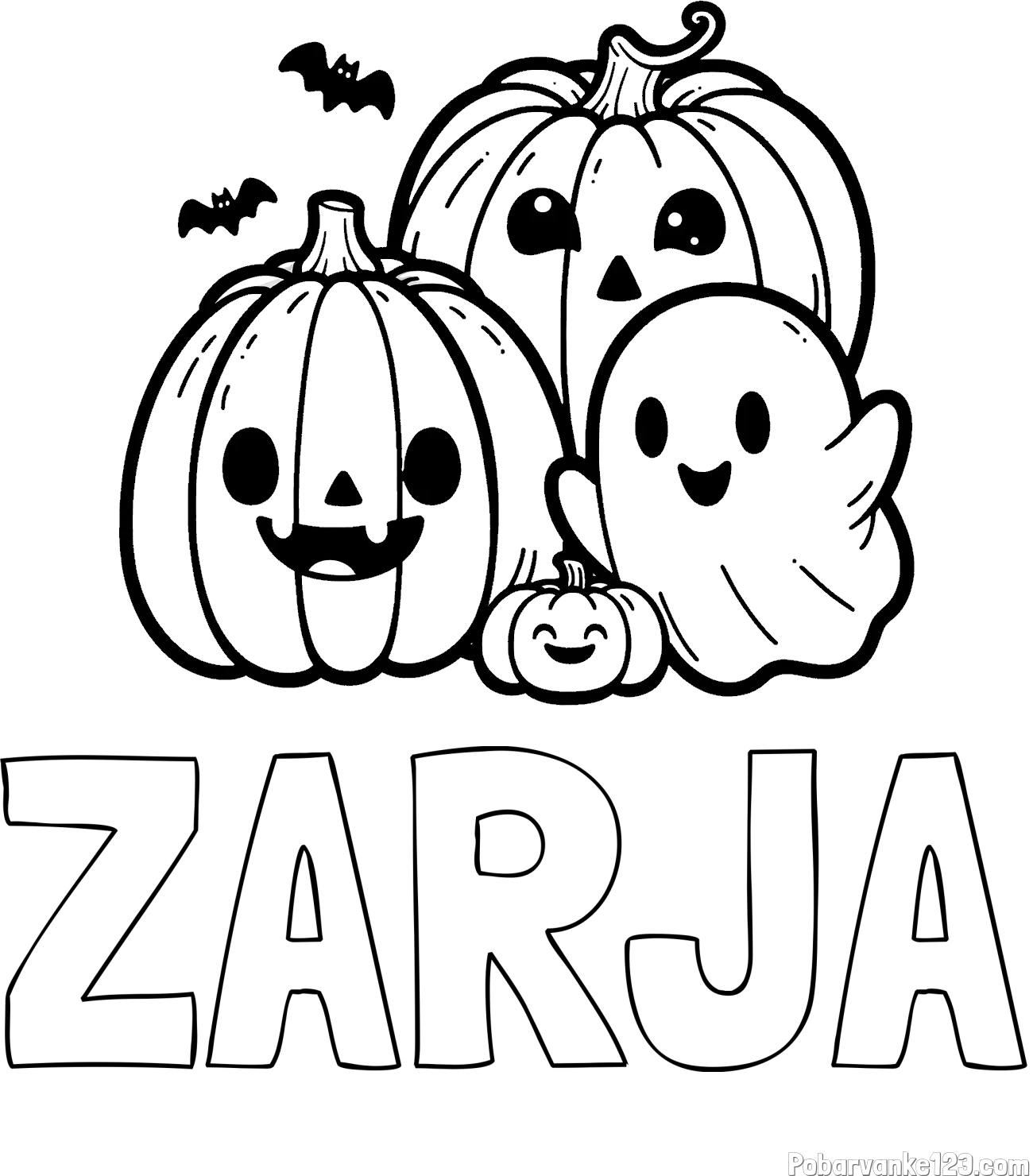 Pobarvanka imena ZARJA in pobarvanka duhca in buč za noč čarovnic