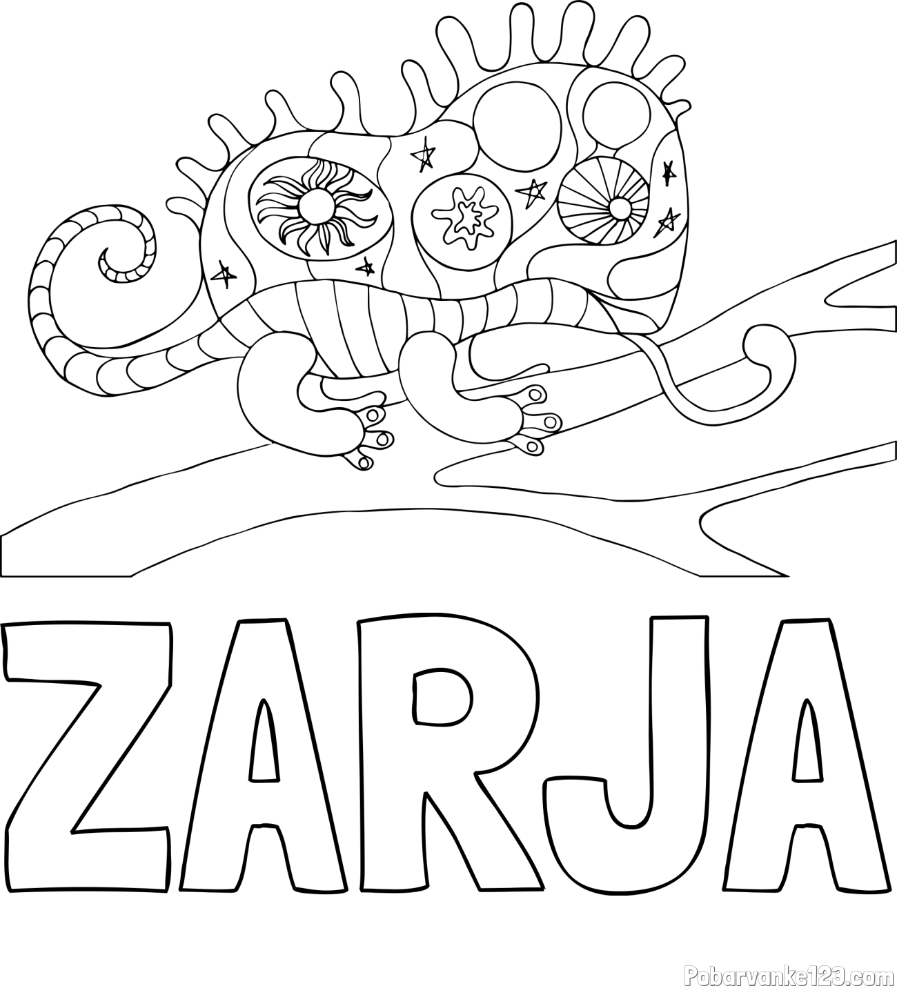 Pobarvanka imena ZARJA in pobarvanka kameleona  mandale