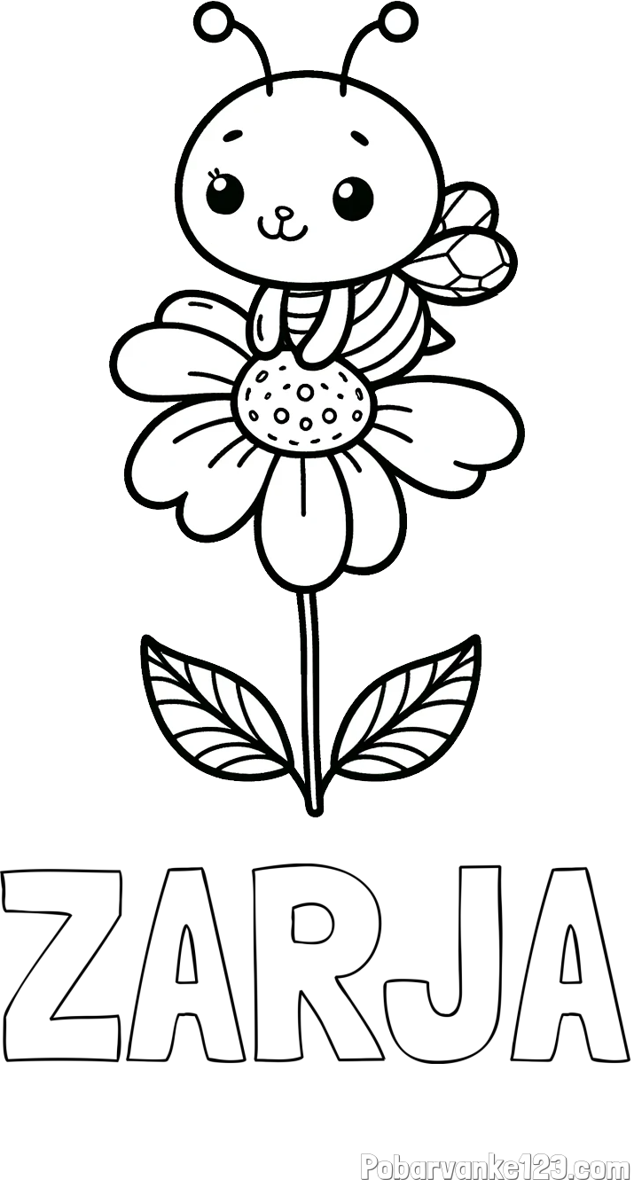 Pobarvanka imena ZARJA in pobarvanka ljubke čebelice na roži
