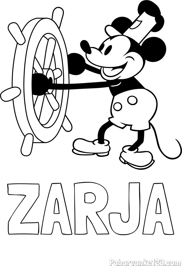 Pobarvanka imena ZARJA in pobarvanka Miki Miške (Mickey Mouse)