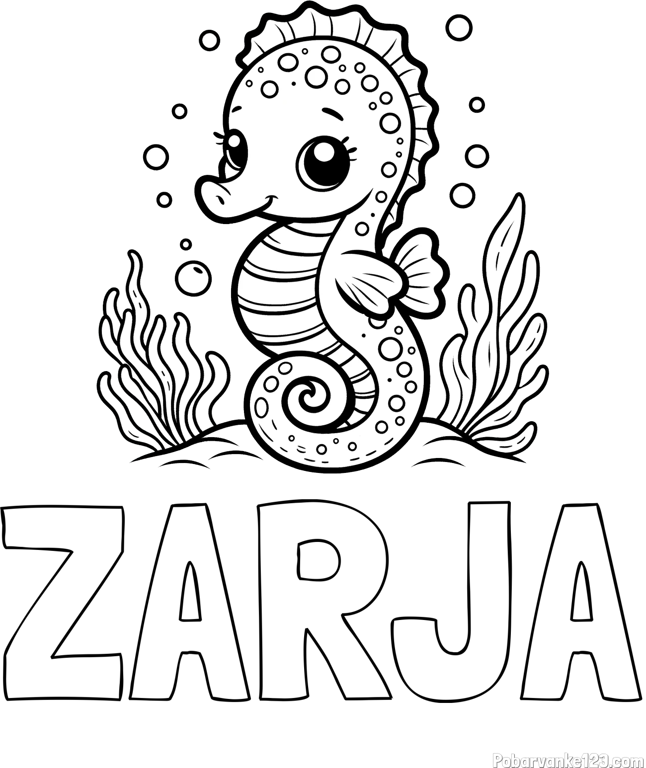 Pobarvanka imena ZARJA in pobarvanka morskega konjička