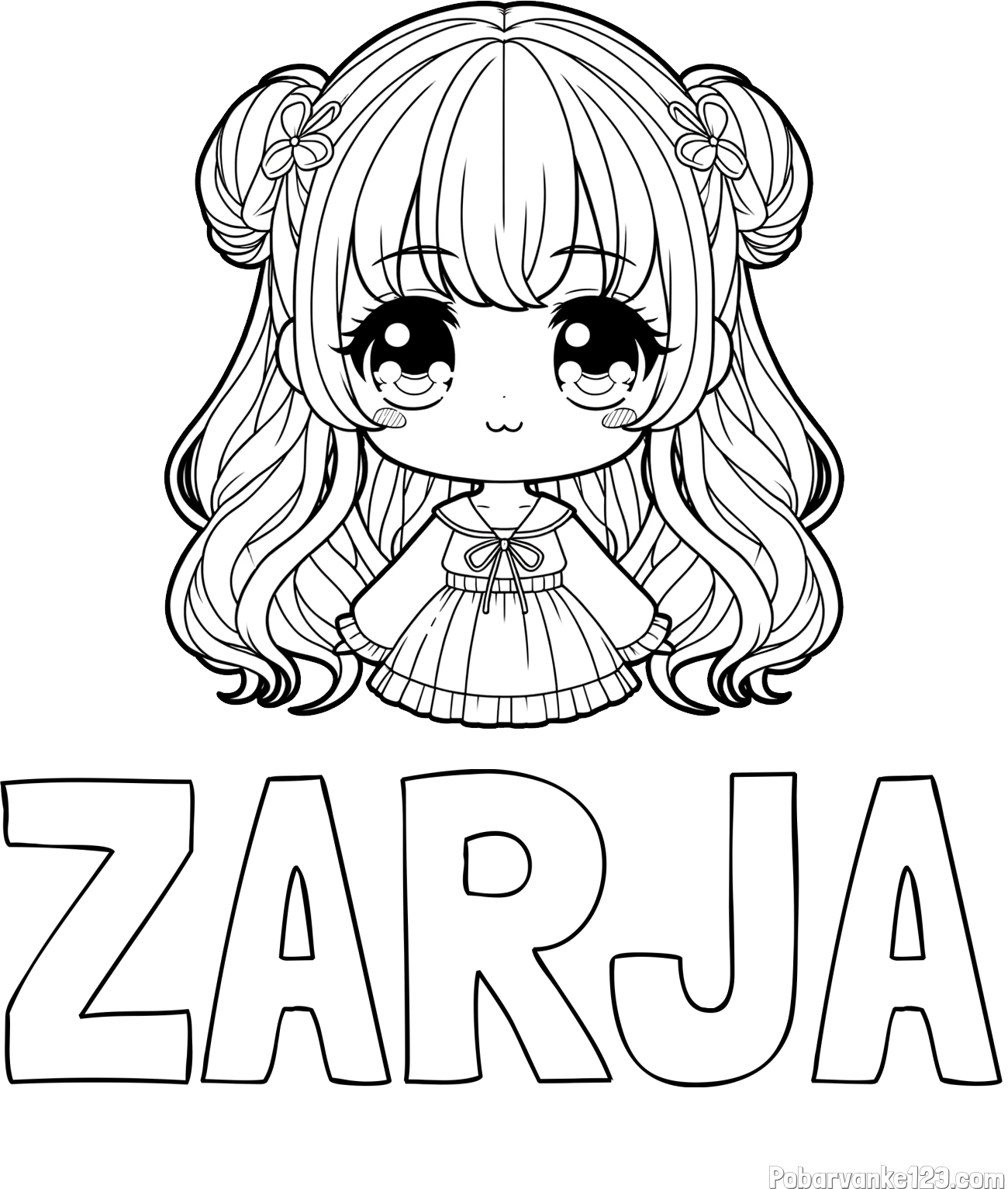 Pobarvanka imena ZARJA in pobarvanka prikupne punčke v anime slogu