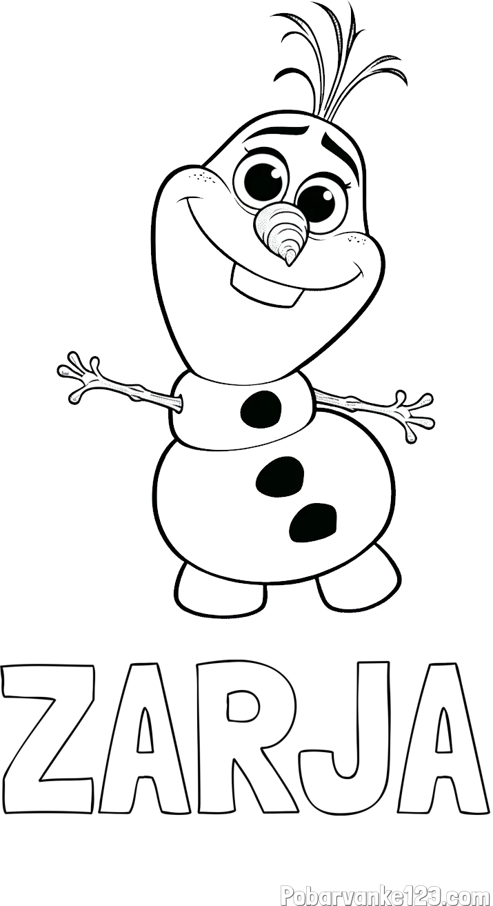 Pobarvanka imena ZARJA in pobarvanka prisrčnega snežaka Olaf