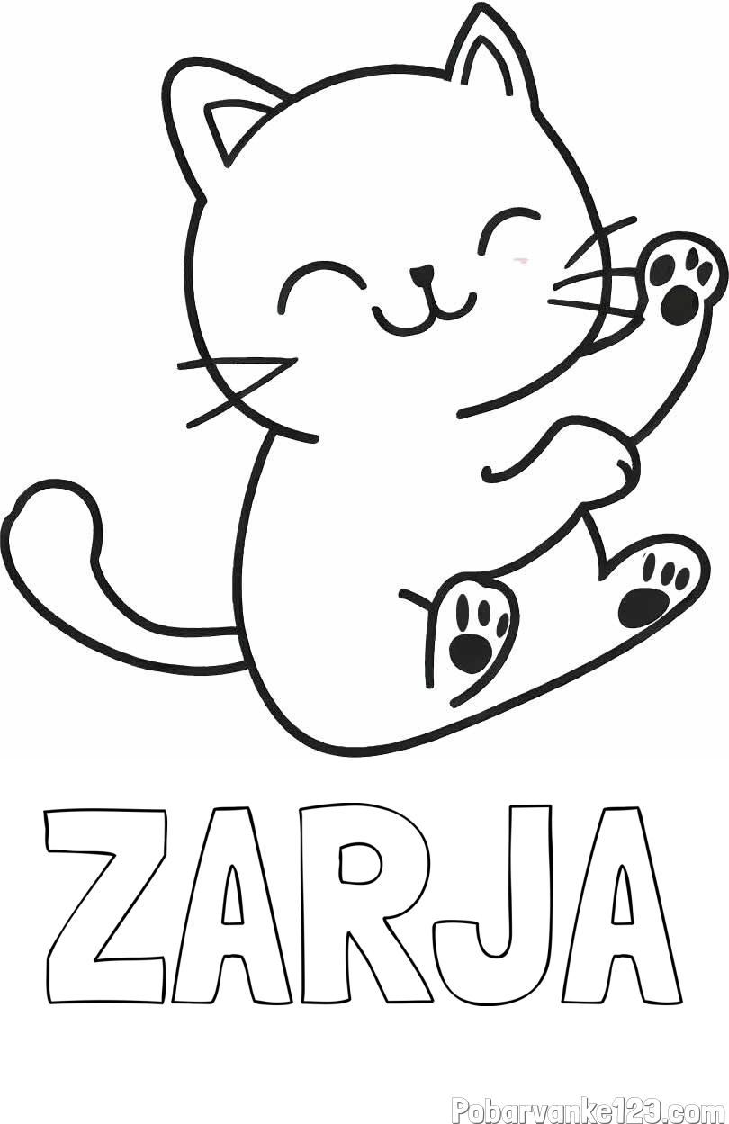 Pobarvanka imena ZARJA in pobarvanka razigranega mucka