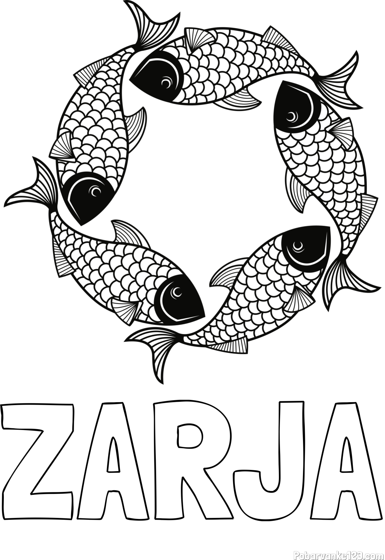 Pobarvanka imena ZARJA in pobarvanka rib - mandale