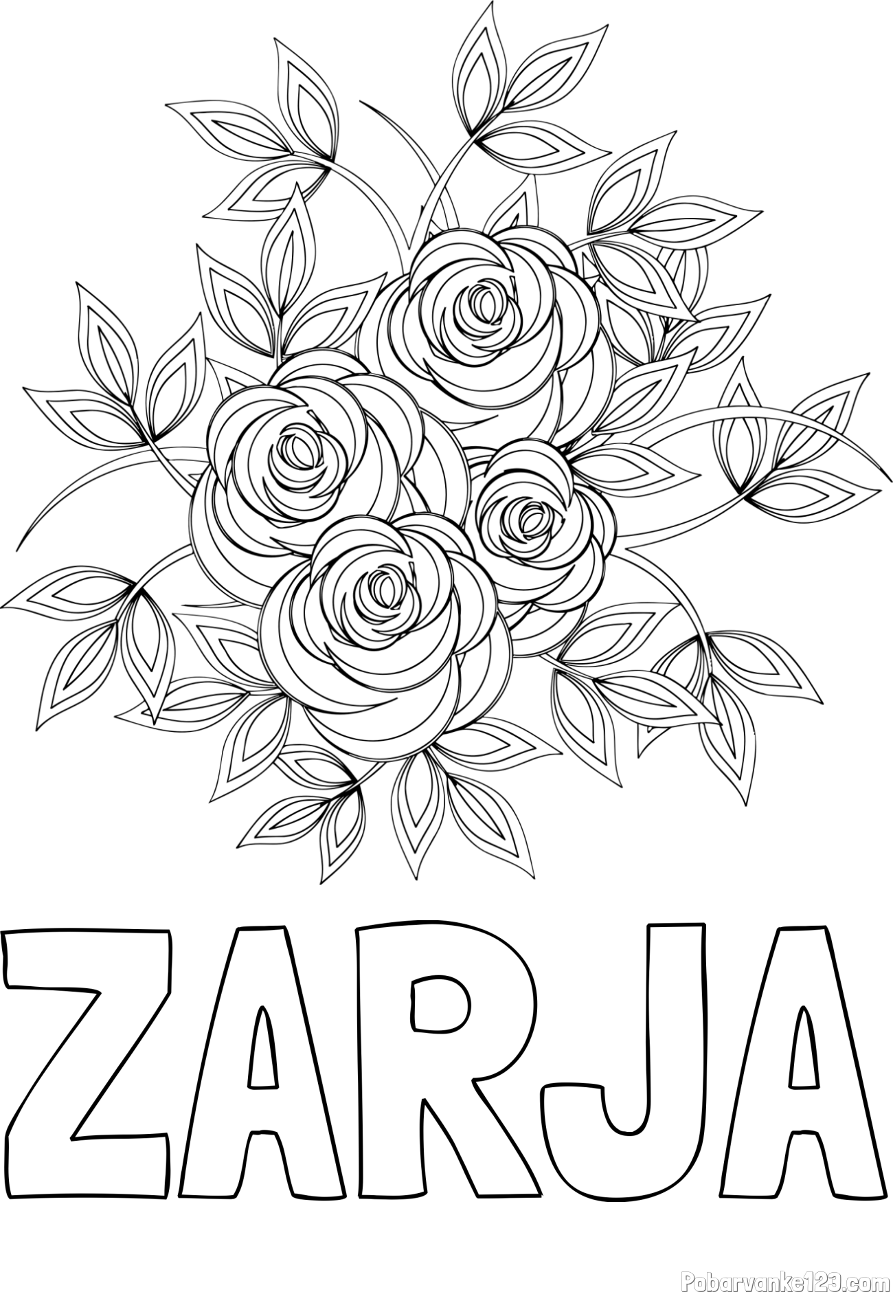 Pobarvanka imena ZARJA in pobarvanka šopka vrtnic