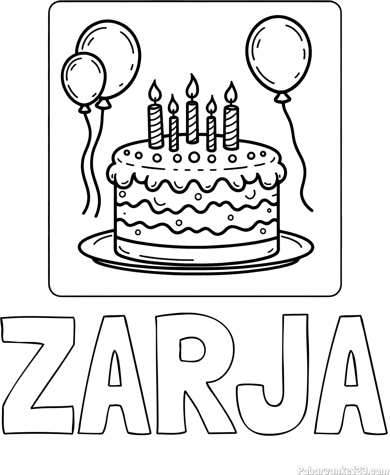 Pobarvanka imena ZARJA in pobarvanka torte za 5. rojstni dan