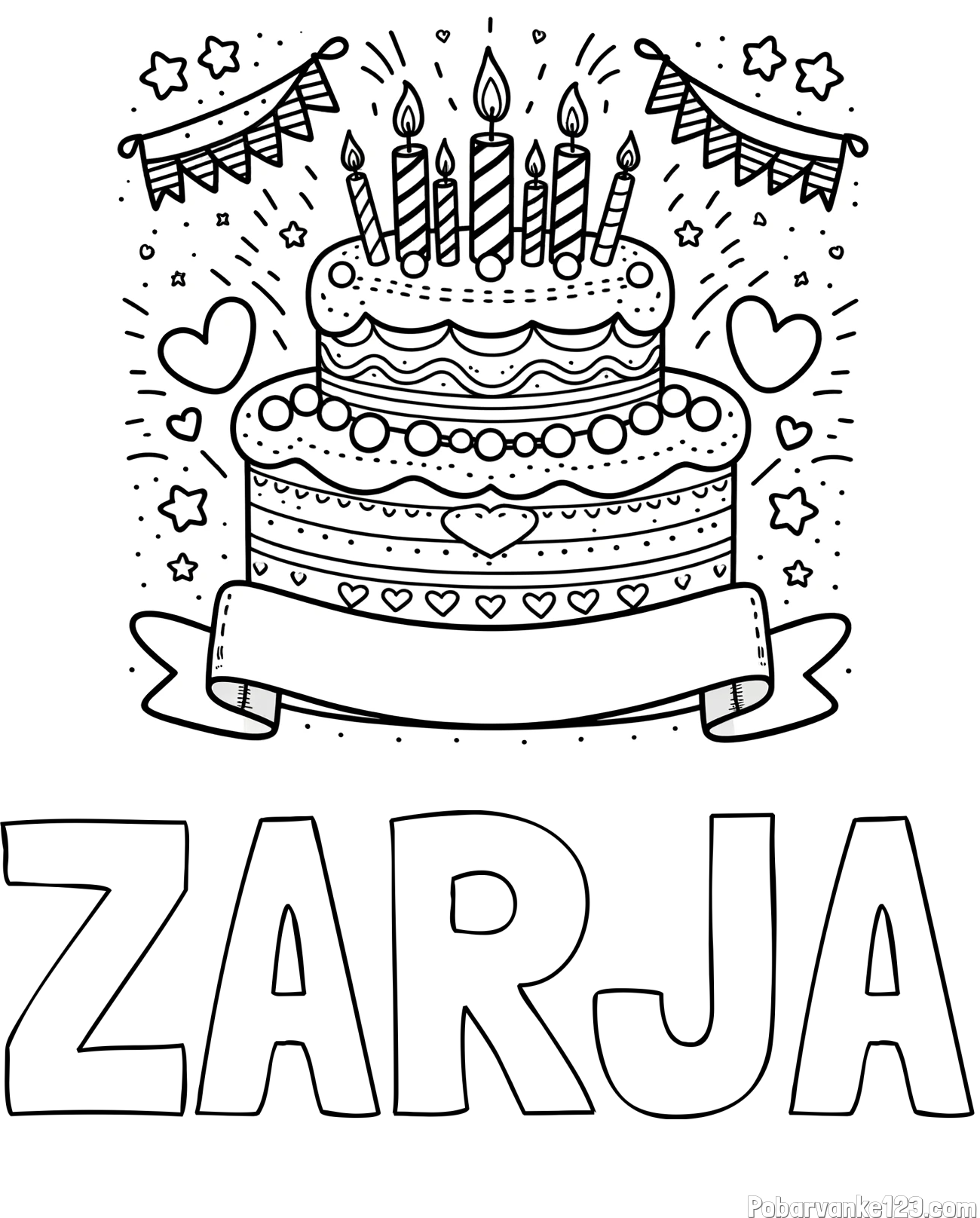 Pobarvanka imena ZARJA in pobarvanka velike torte za rojstni dan