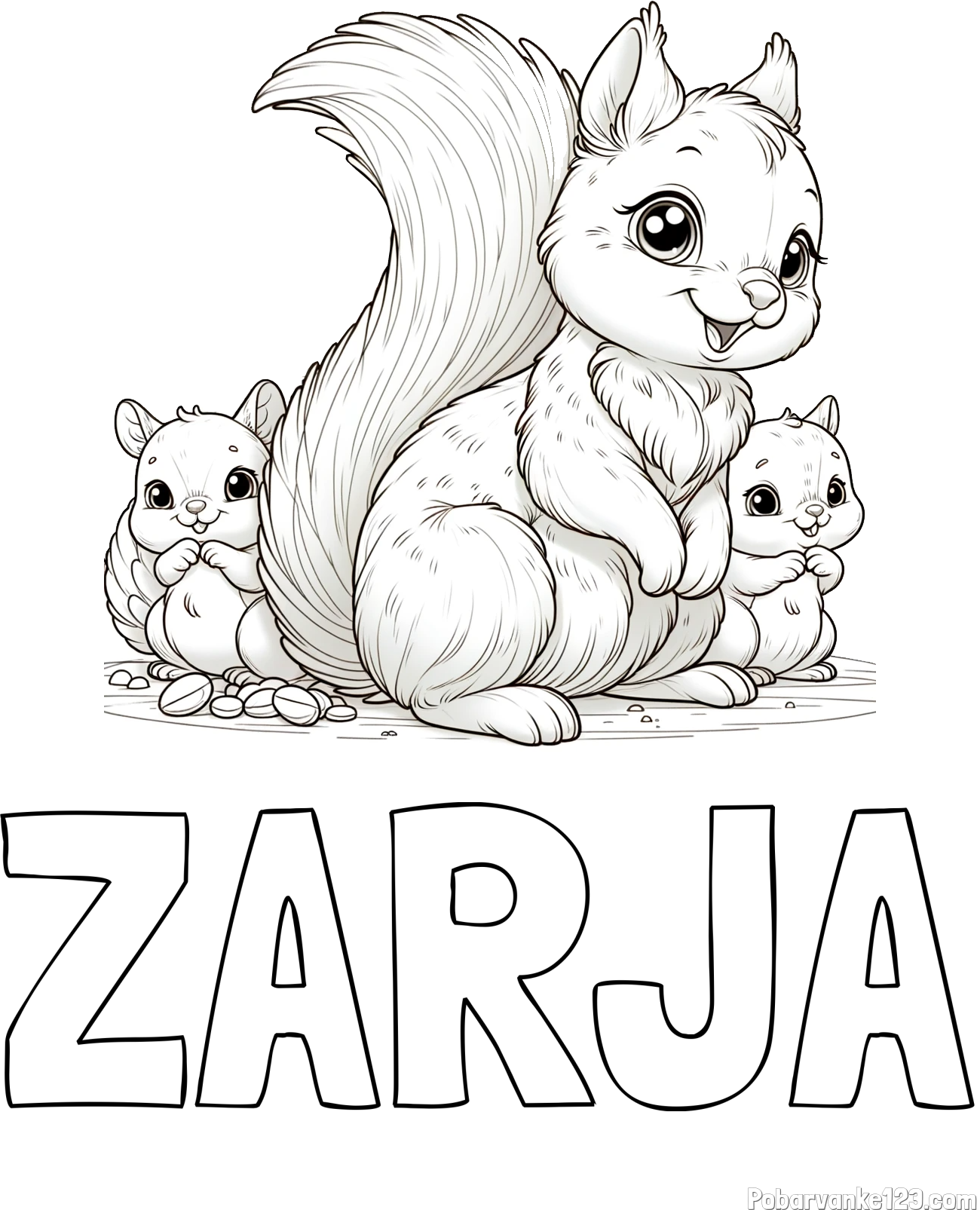 Pobarvanka imena ZARJA in pobarvanka veveričje družine