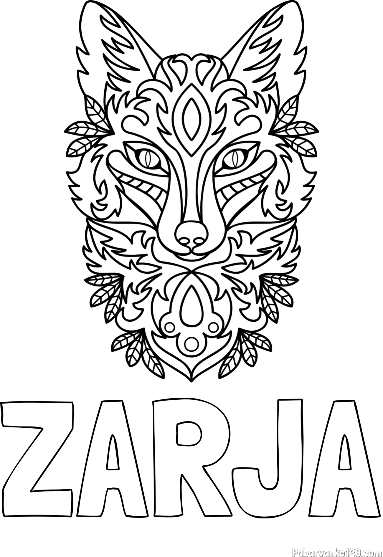 Pobarvanka imena ZARJA in pobarvanka volka - mandale