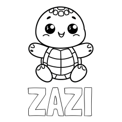 Online izdelana pobarvanka - Pobarvanka imena ŽAŽI in otroška pobarvanka ljubke in nasmejane želvice