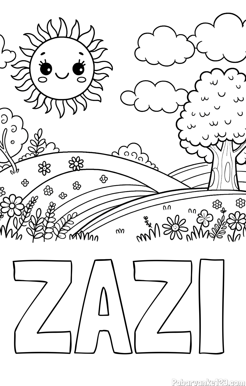Pobarvanka imena ŽAŽI in otroška pobarvanka narave
