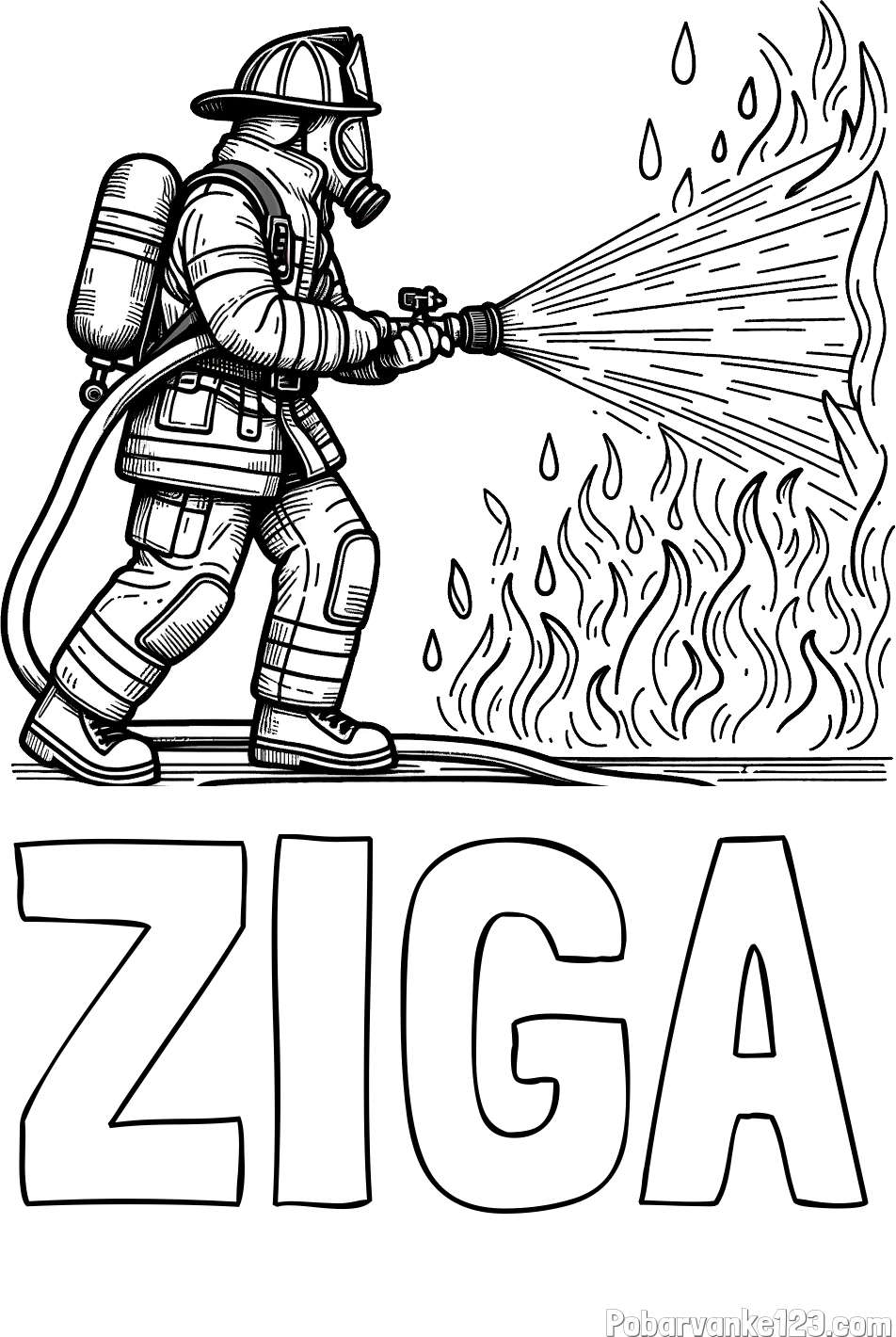 Pobarvanka imena ŽIGA in pobarvanka gasilca pri gašenju požara