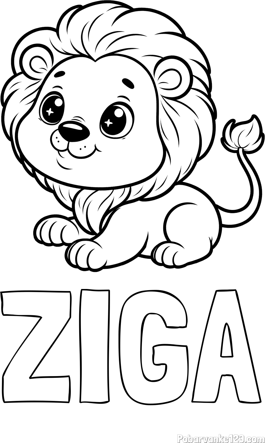 Pobarvanka imena ŽIGA in pobarvanka igrivega levčka