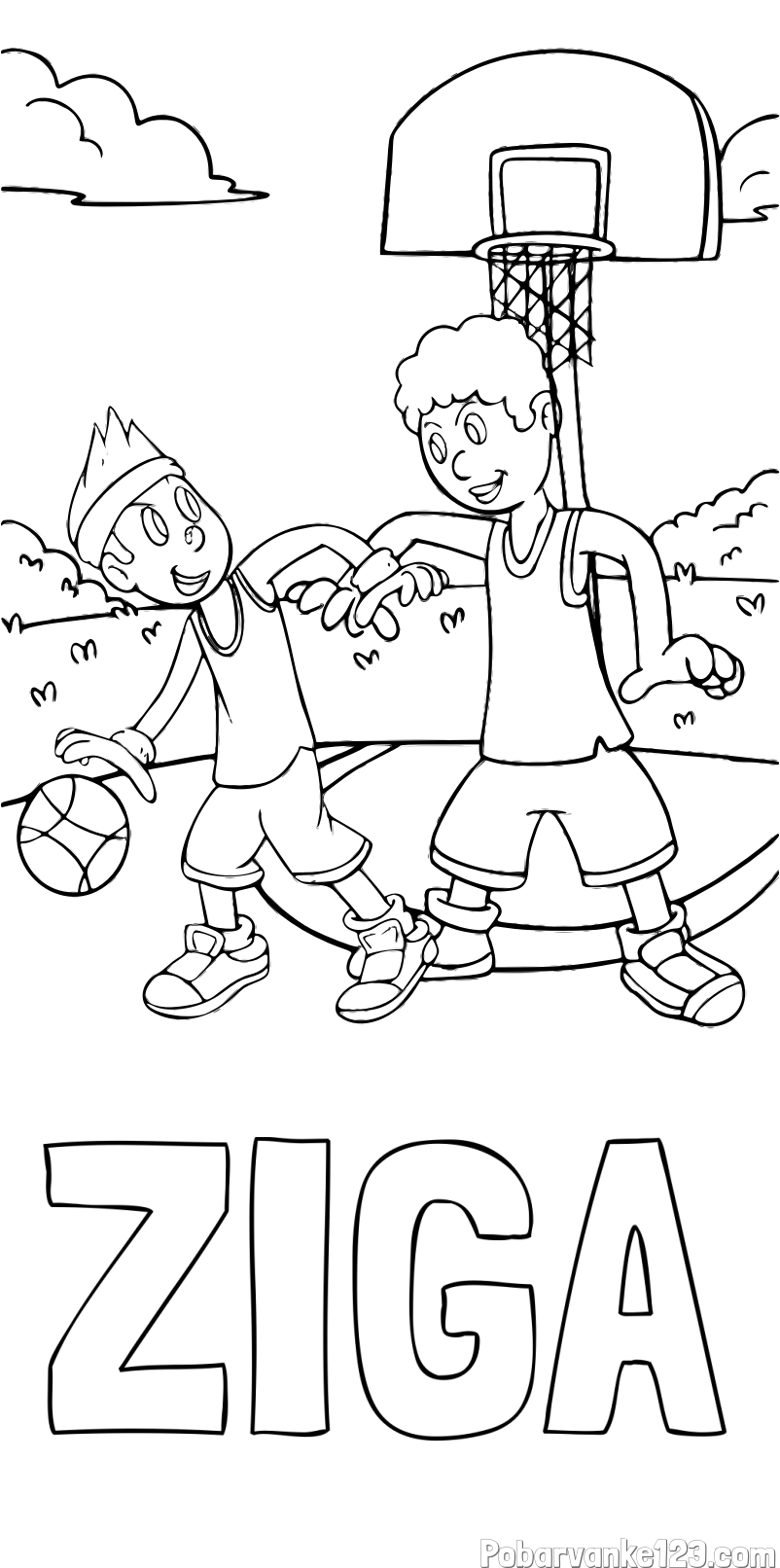 Pobarvanka imena ŽIGA in pobarvanka košarkarjev pri igri