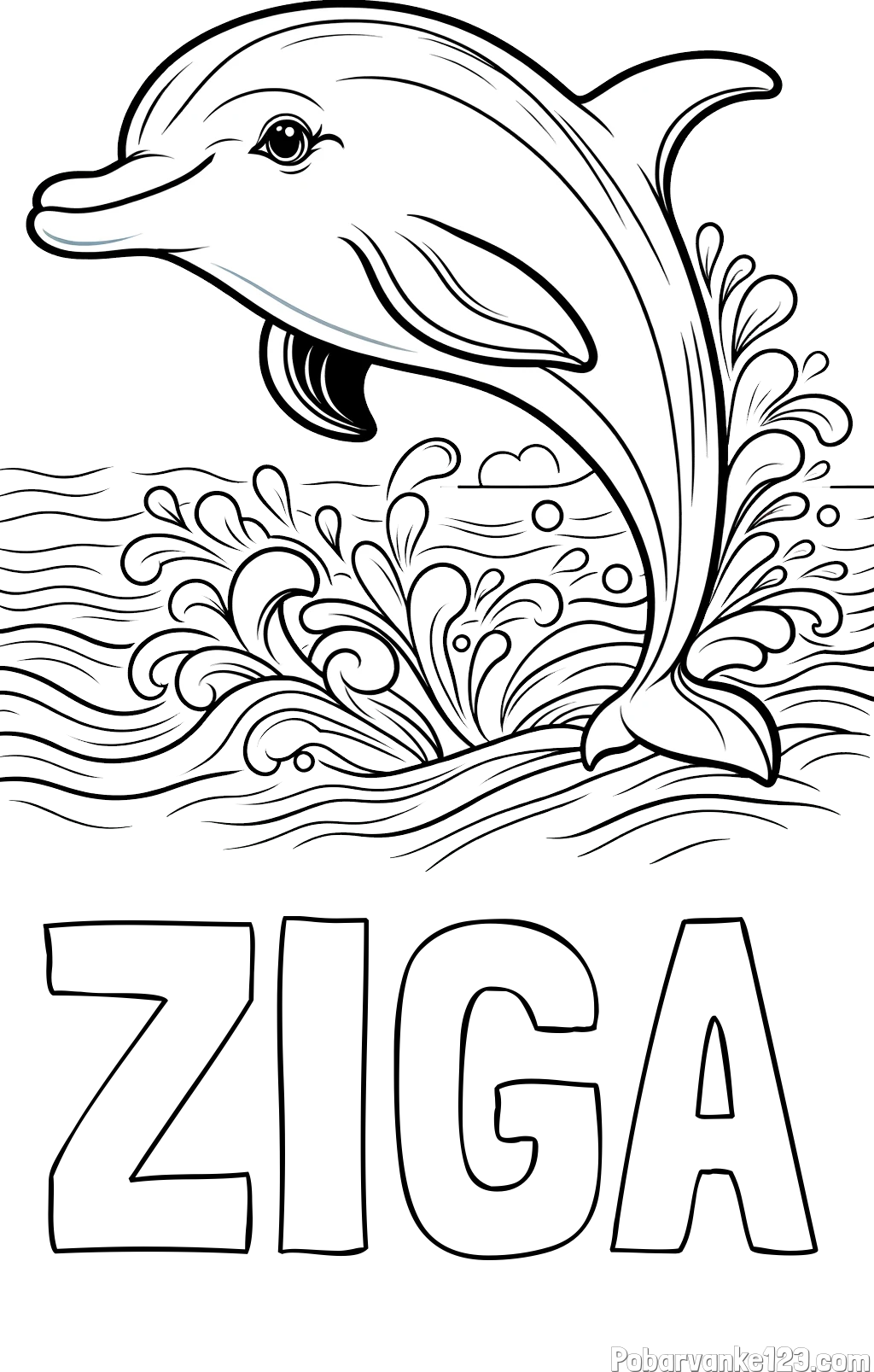 Pobarvanka imena ŽIGA in pobarvanka ljubkega delfina