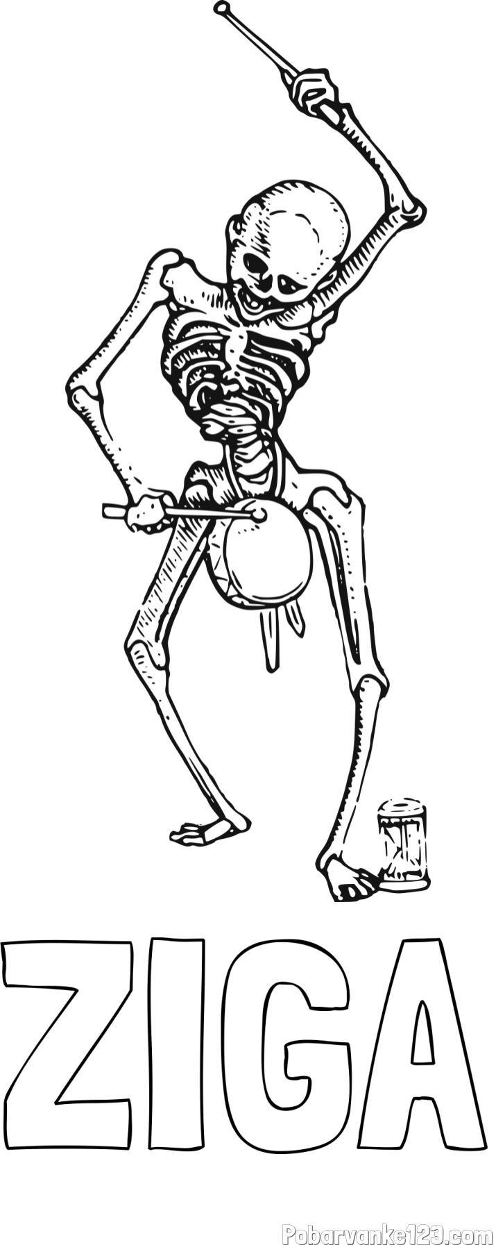 Pobarvanka imena ŽIGA in pobarvanka okostnjaka, ki igra na boben