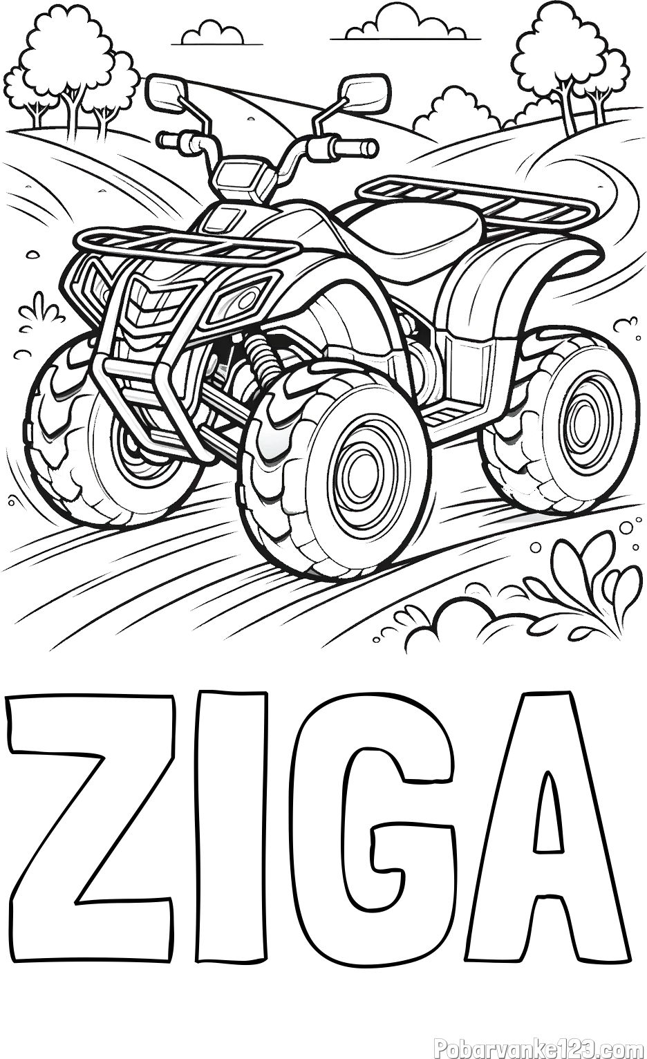 Pobarvanka imena ŽIGA in pobarvanka štirikolesnika na cesti