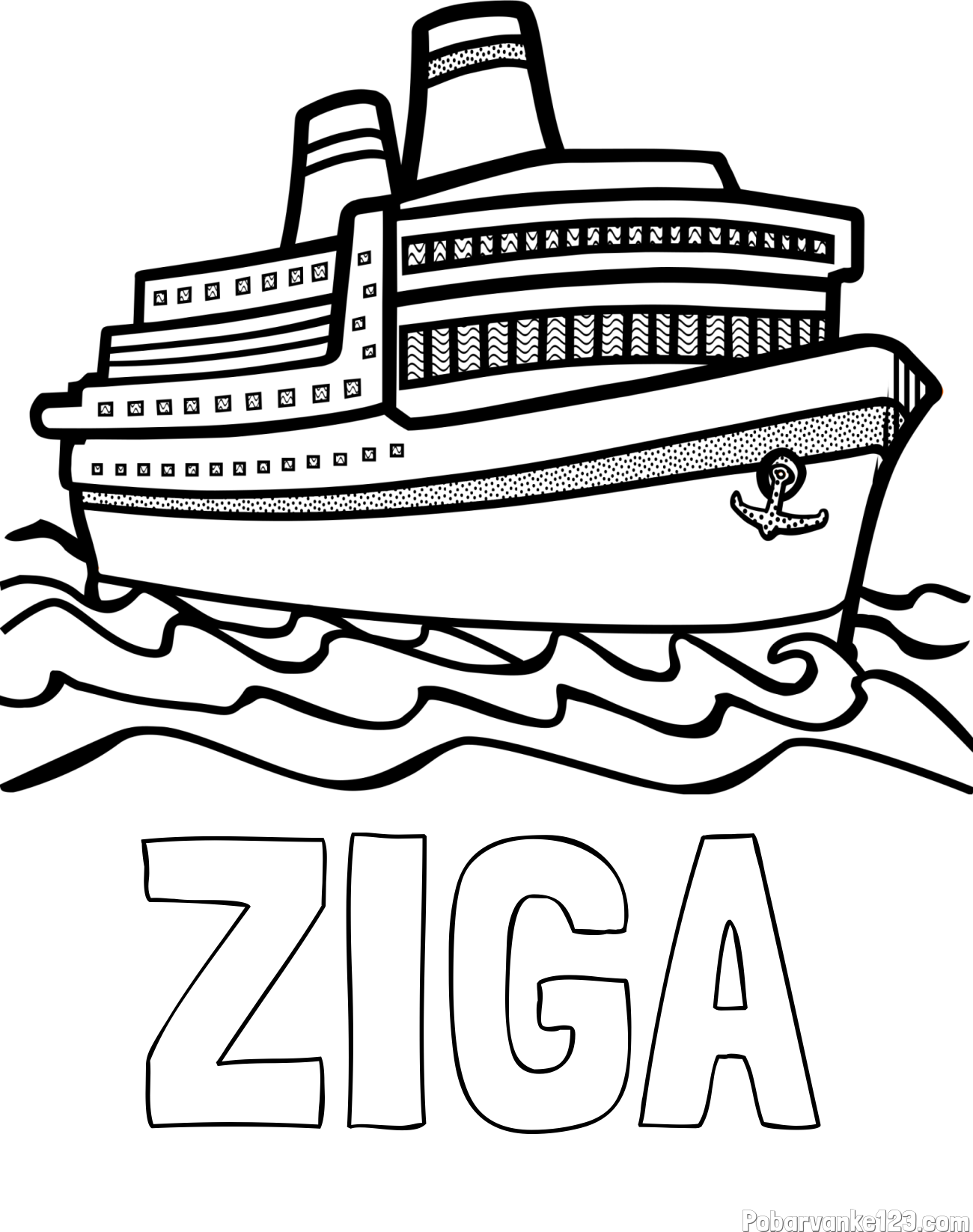 Pobarvanka imena ŽIGA in pobarvanka velike potniške ladje