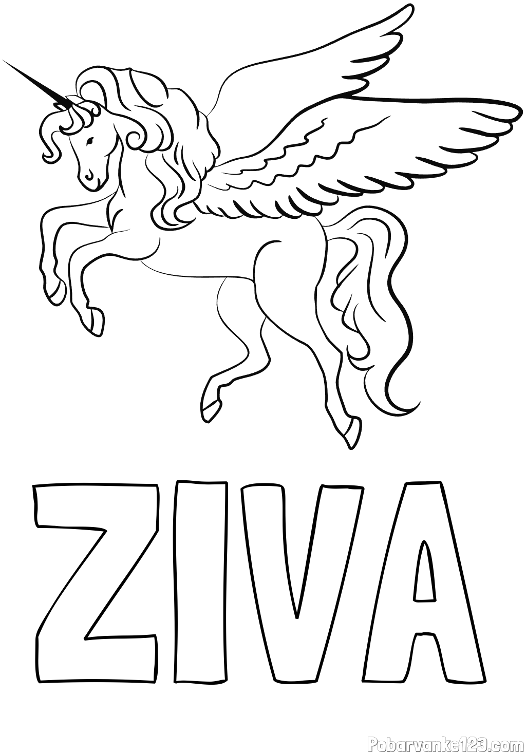 Pobarvanka imena ŽIVA in lepa pobarvanka samoroga