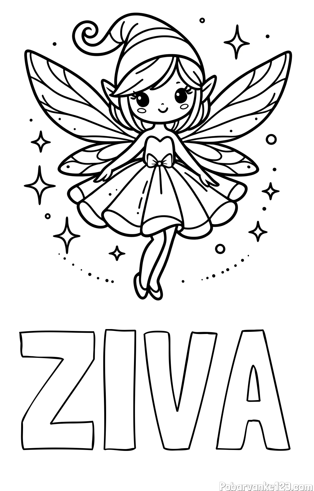Pobarvanka imena ŽIVA in otroška pobarvanka čudovite vile