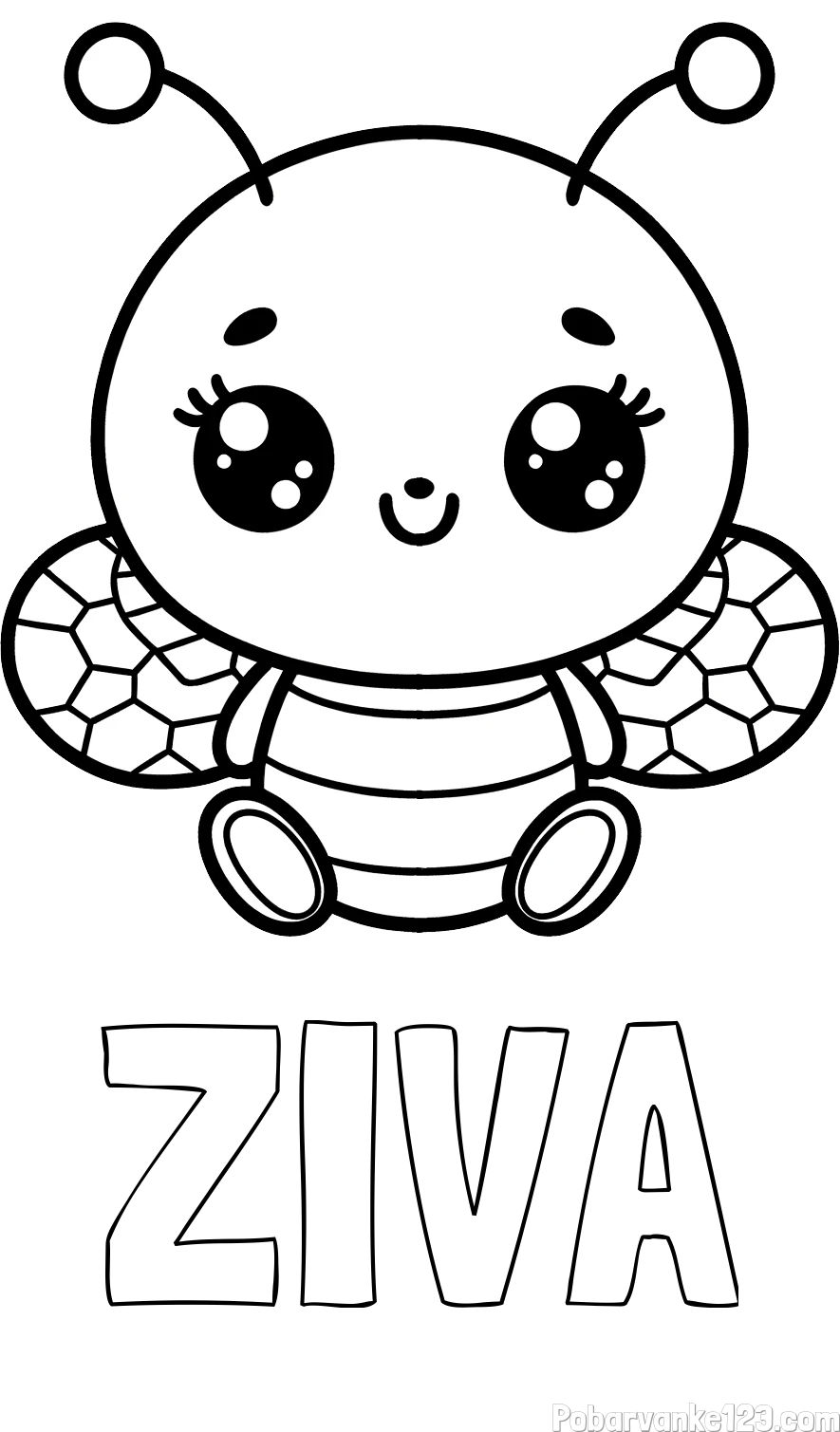 Pobarvanka imena ŽIVA in otroška pobarvanka ljubke čebele