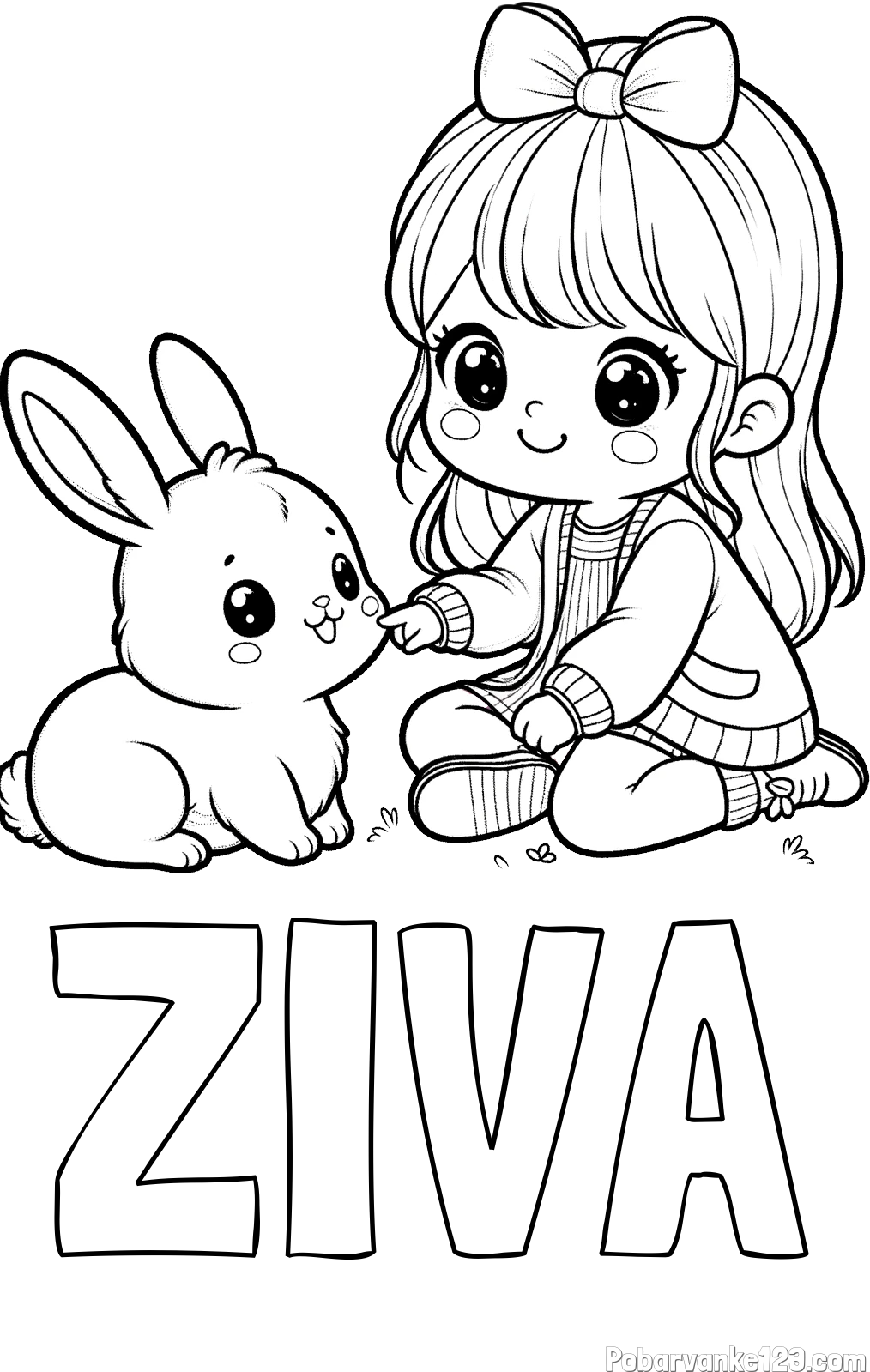 Pobarvanka imena ŽIVA in pobarvanka ljubke punčke, ki se igra z zajčkom