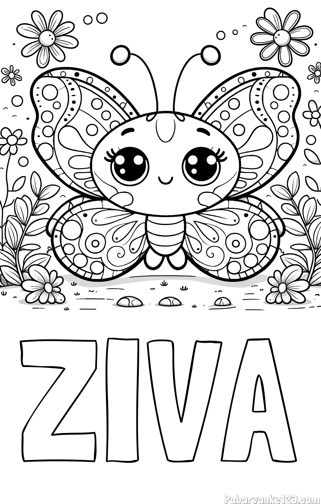 Pobarvanka imena ŽIVA in pobarvanka ljubkega metuljčka