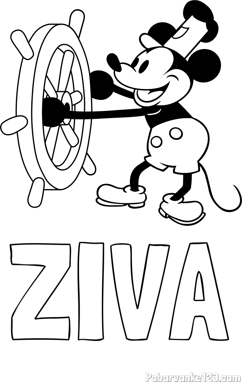 Pobarvanka imena ŽIVA in pobarvanka Miki Miške (Mickey Mouse)