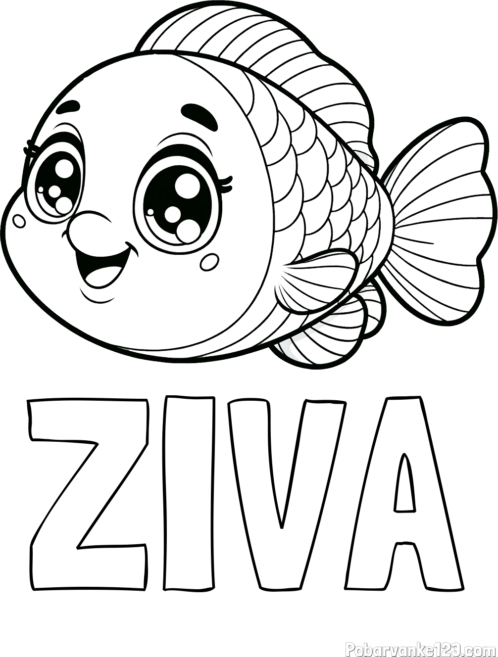 Pobarvanka imena ŽIVA in pobarvanka prisrčne ribe