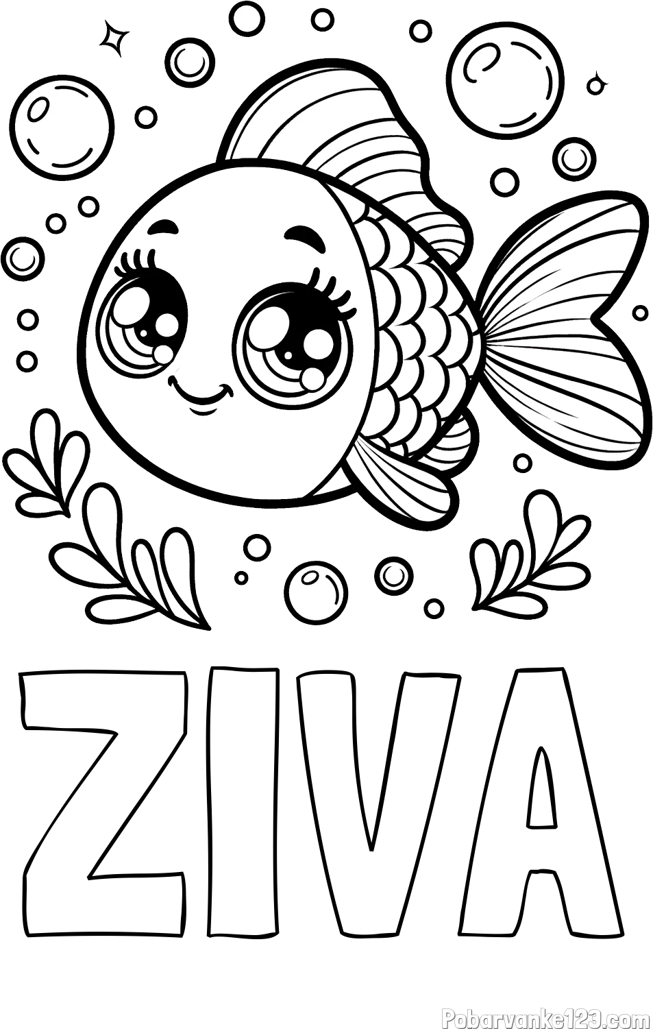 Pobarvanka imena ŽIVA in pobarvanka prisrčne ribice