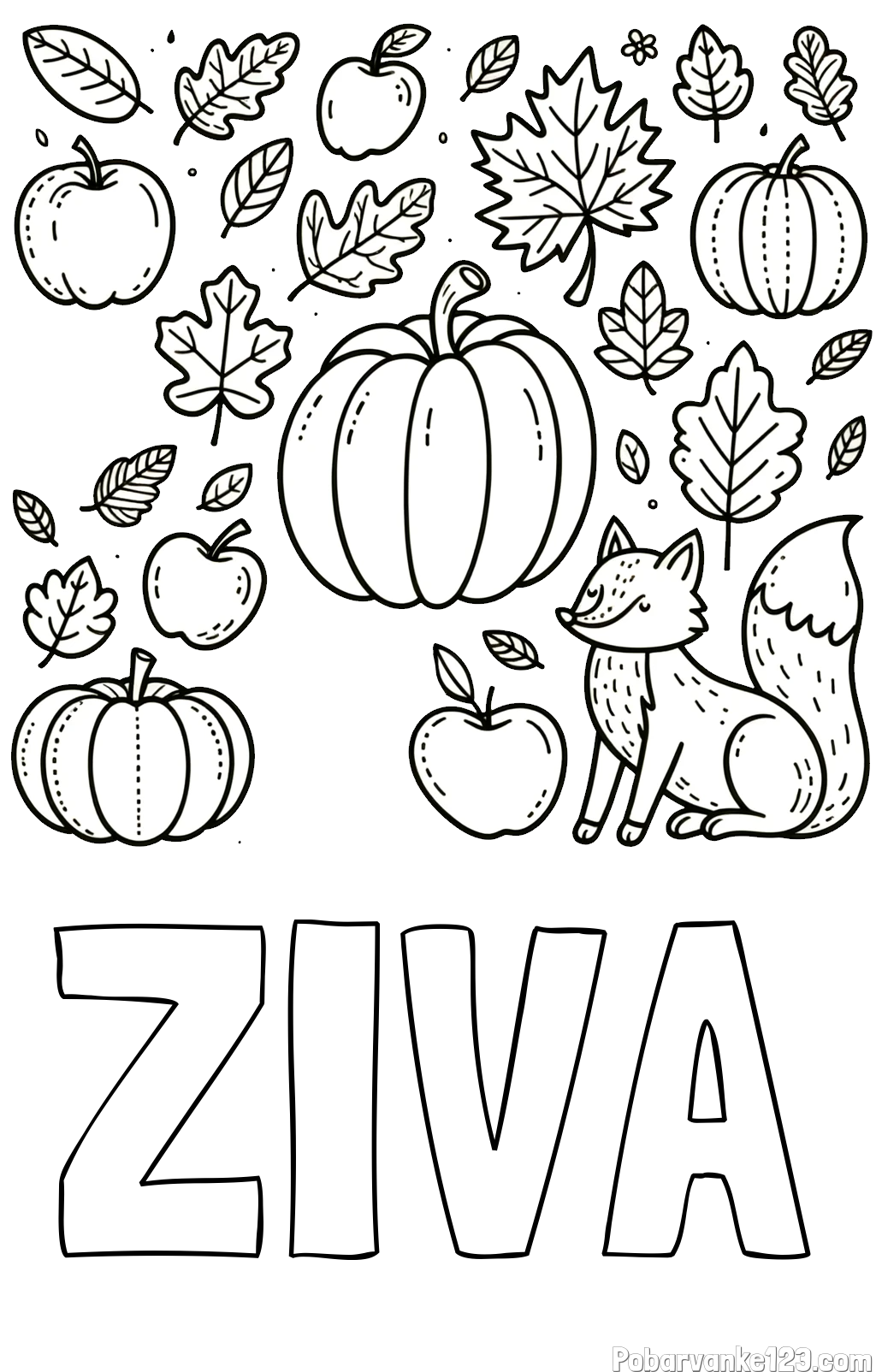 Pobarvanka imena ŽIVA in pobarvanka z motivom jeseni