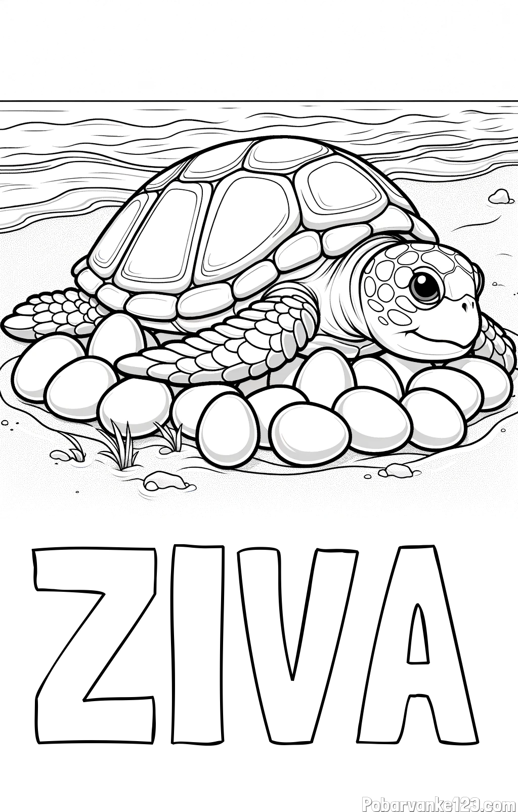 Pobarvanka imena ŽIVA in pobarvanka želve na obali