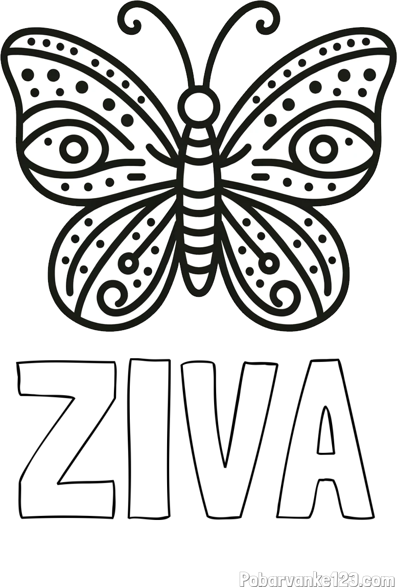 Pobarvanka imena ŽIVA in preprosta pobarvanka metulja