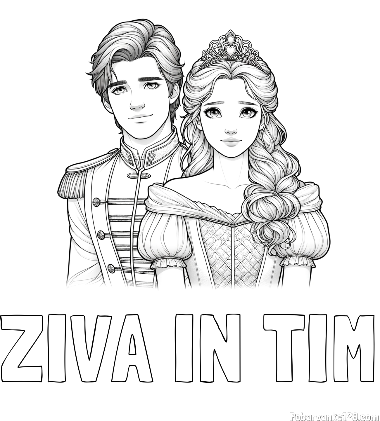 Pobarvanka imena ŽIVA IN TIM in pobarvanka princa in princeske