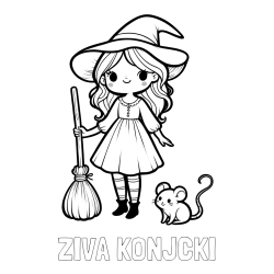 Online izdelana pobarvanka - Pobarvanka imena ŽIVA KONJČKI in pobarvanka čarovnice z metlo in miško