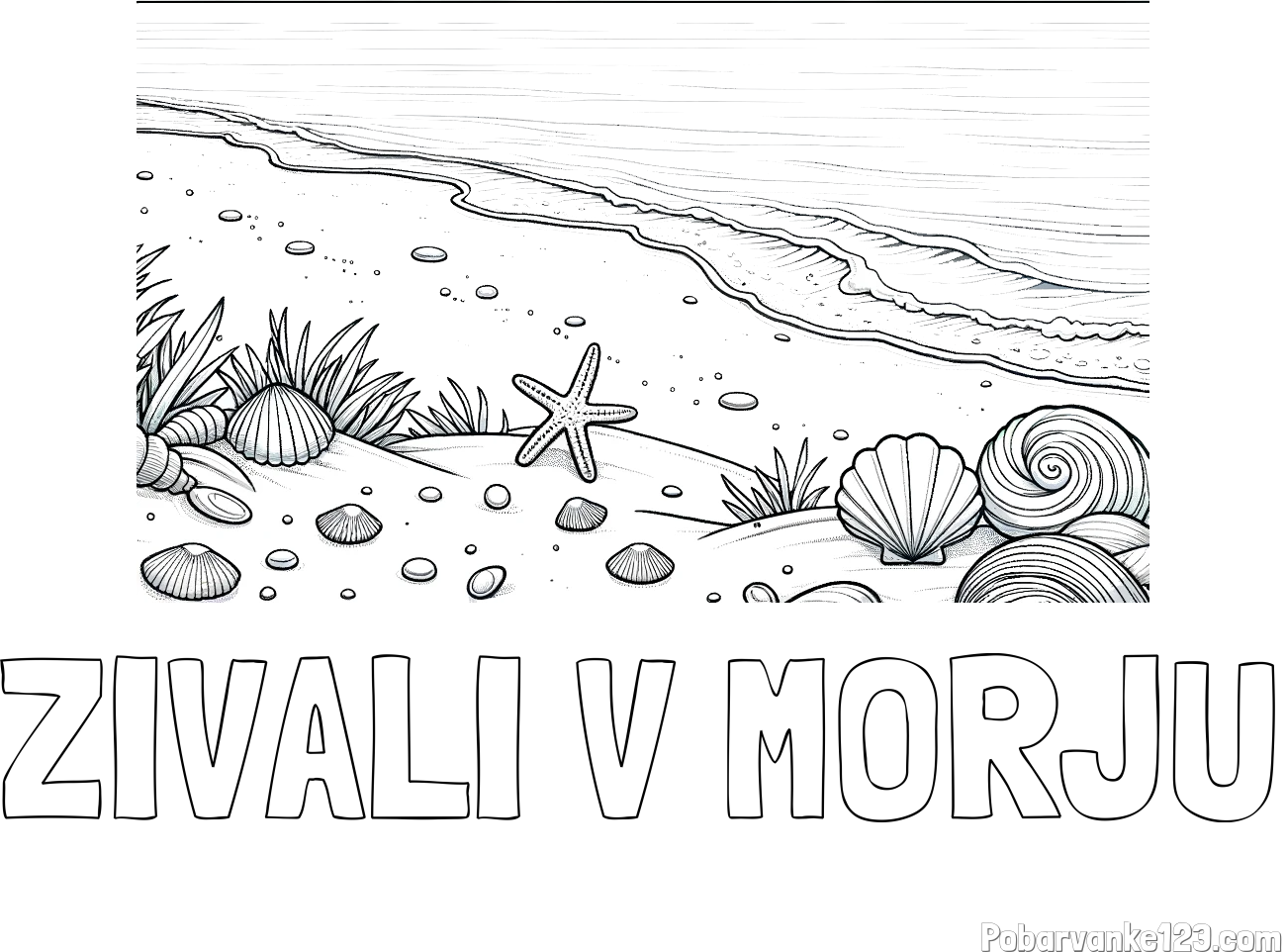 Pobarvanka imena ŽIVALI V MORJU in pobarvanka morja in plaže