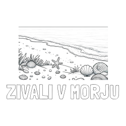 Online izdelana pobarvanka - Pobarvanka imena ŽIVALI V MORJU in pobarvanka morja in plaže